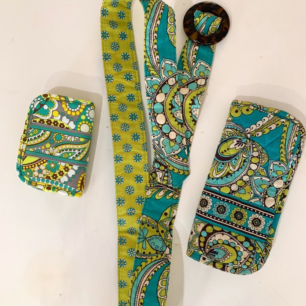 Vera Bradley Belt-Glass Case-Wallet Turquoise Green Design